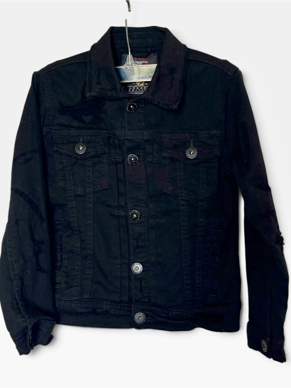 Black Distressed Denim Trucker Jordan Craig Kids Jacket Legacy Edition Size 7